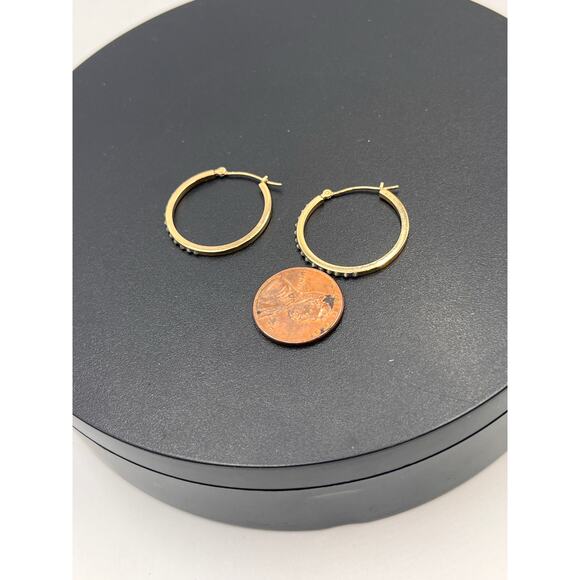 SLC Signed Vintage 14K Yellow Gold CZ Hoop Earrings 1”, 1.1 grams - Picture 5 of 12